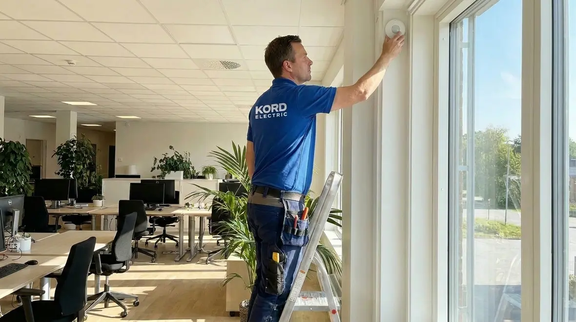 Office with daylight harvesting and dimmed LED lighting