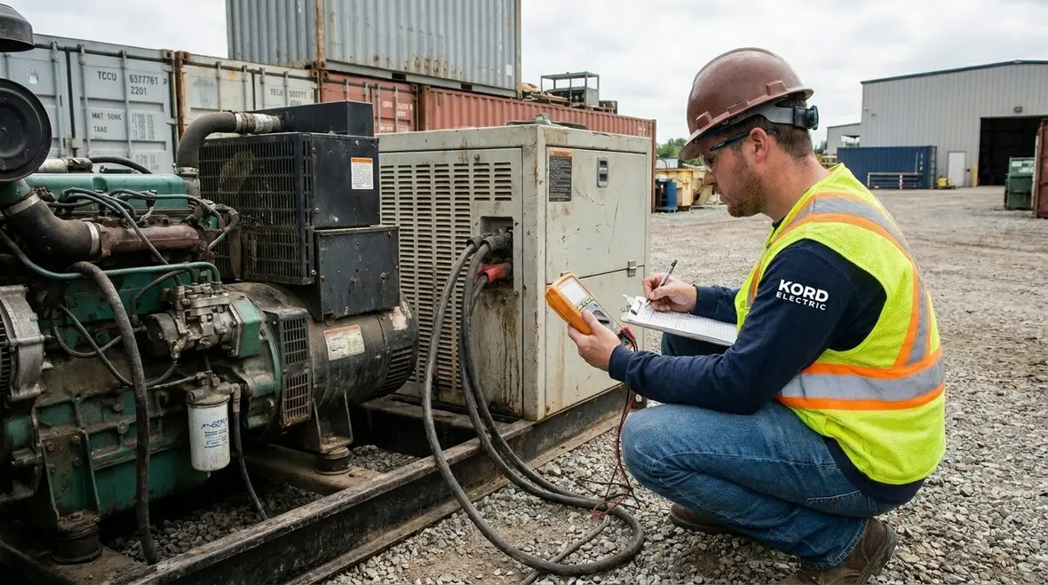 Technician reviewing prioritized emergency loads on a commercial power system