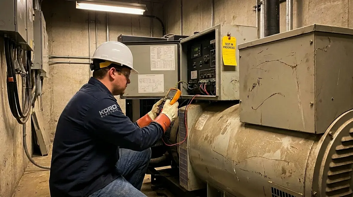 Facility team reviewing an emergency power failure response strategy for a commercial building