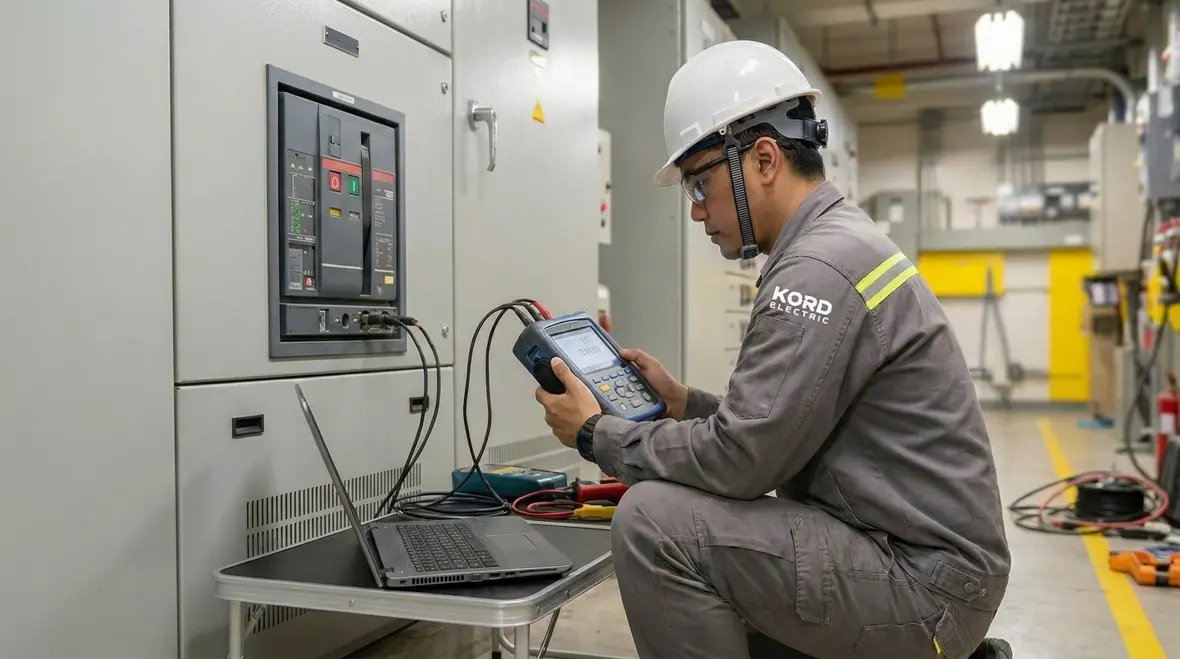 Industrial electrical room affected by voltage fluctuations and breaker stress