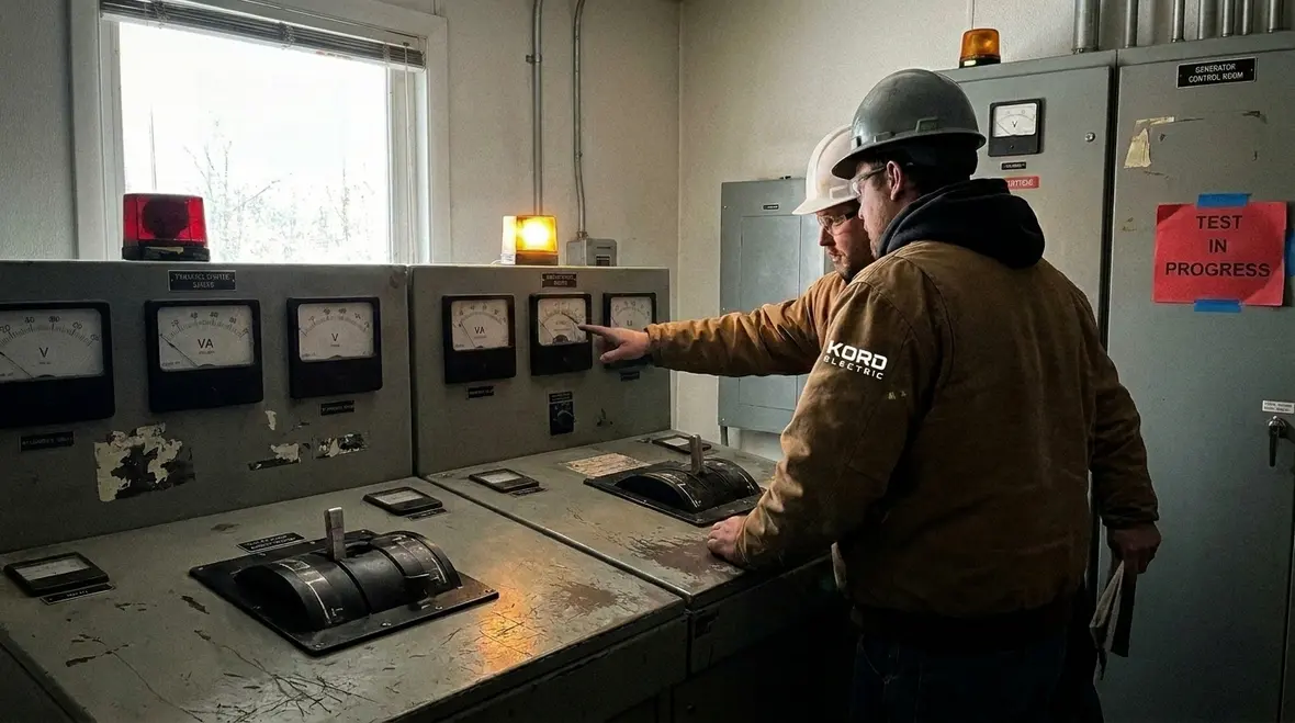 Commercial facility emergency generator and transfer switch system