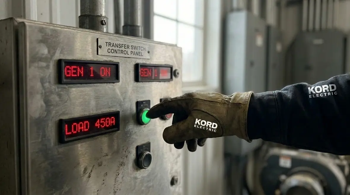 Facility backup power equipment undergoing routine emergency power system testing