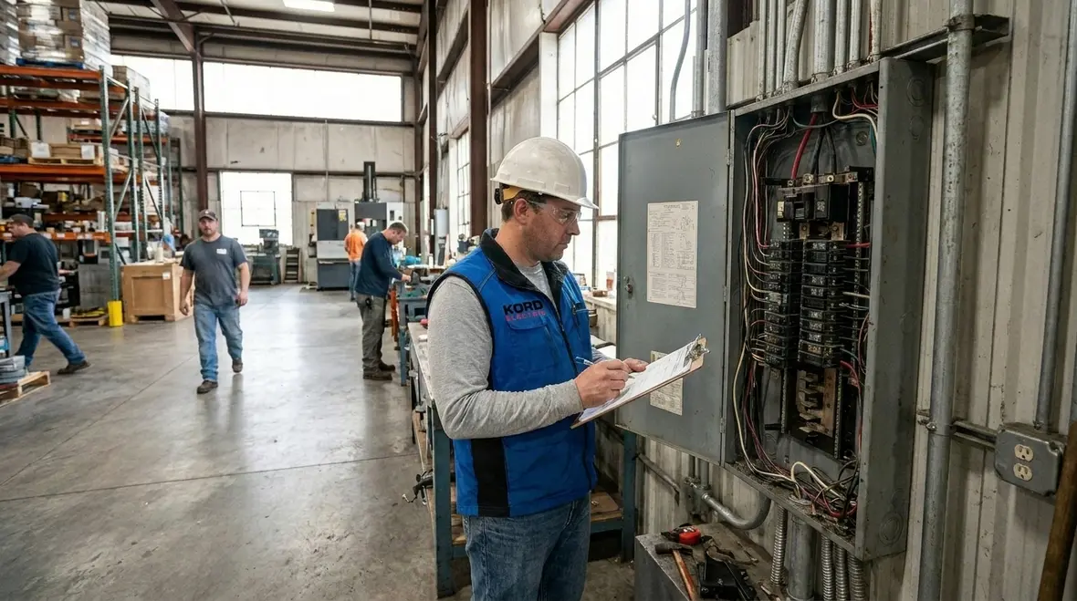 Electrical subpanel in a commercial facility with labeled circuits