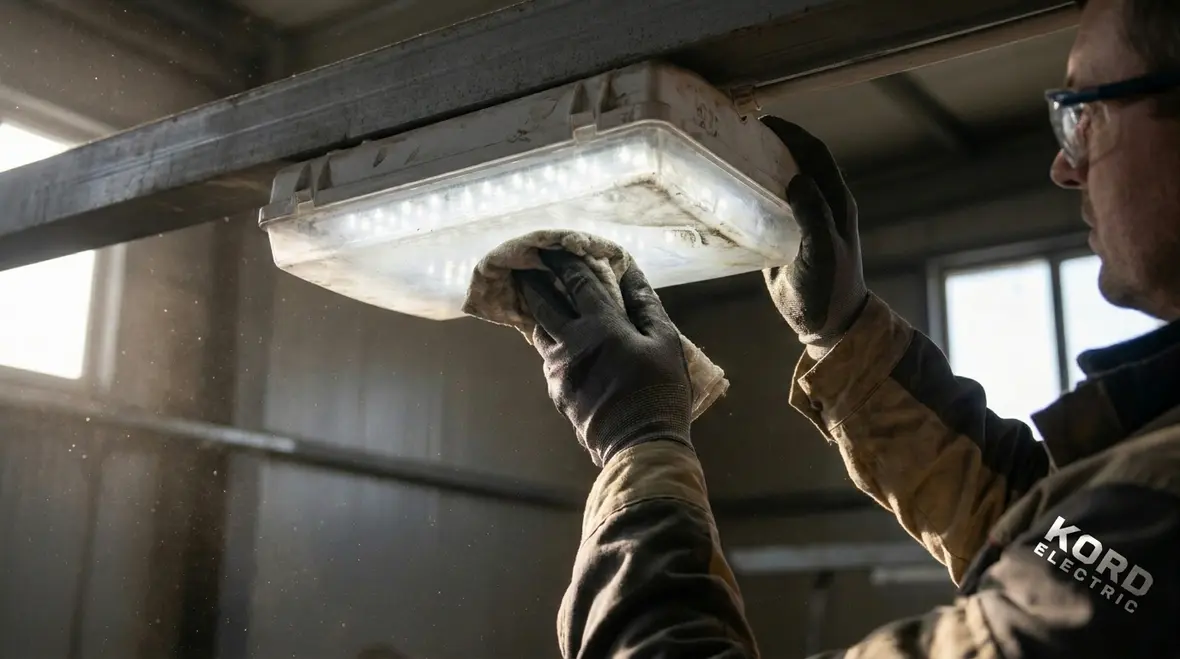 Industrial smart lighting system over warehouse aisles with optimized efficiency