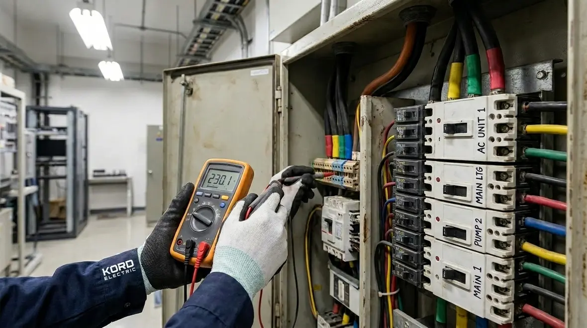 Technician checking commercial electrical bottlenecks before EV charger installation