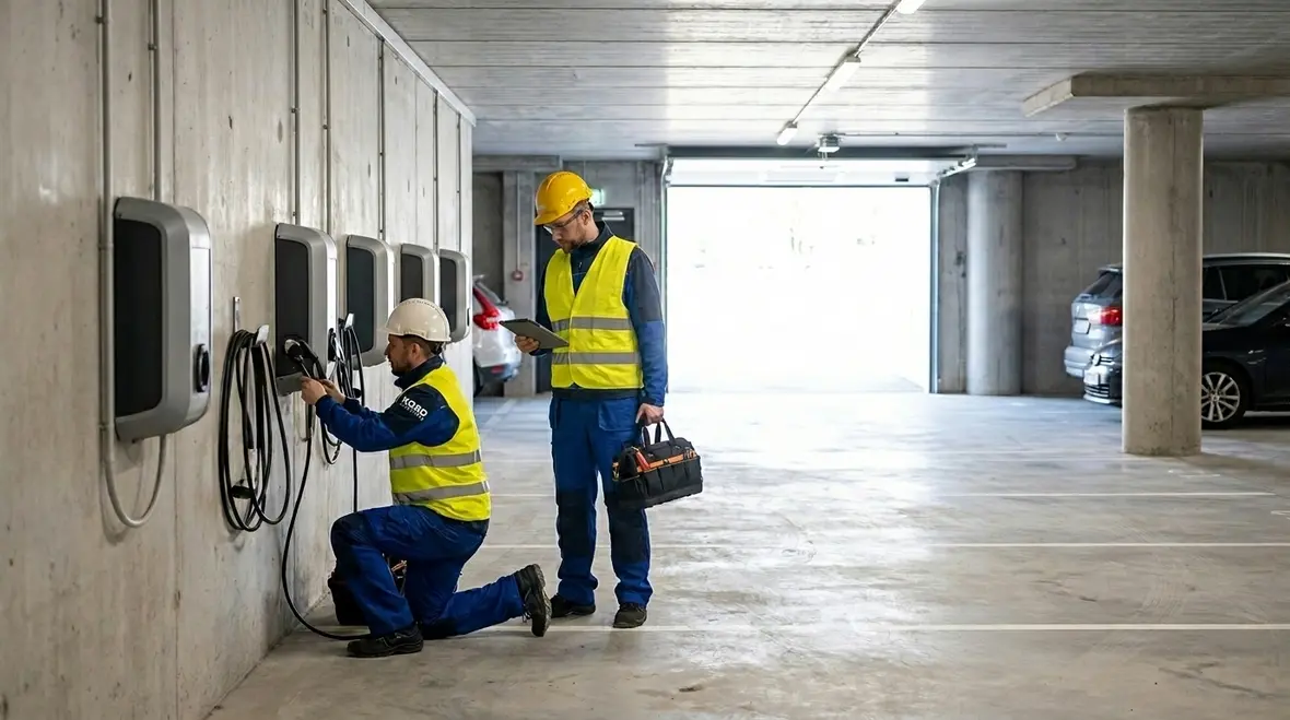 Commercial EV charger installation power planning in a facility electrical room