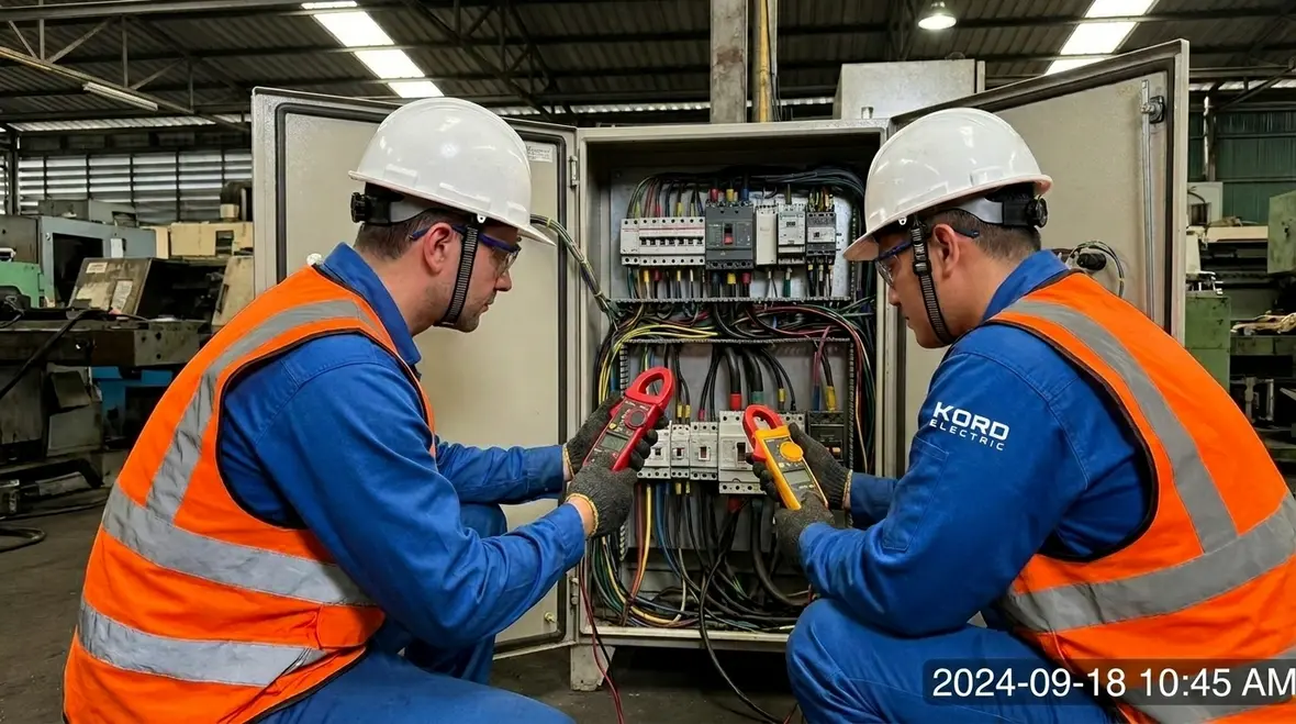 Engineers reviewing one line diagrams for industrial electrical load balancing