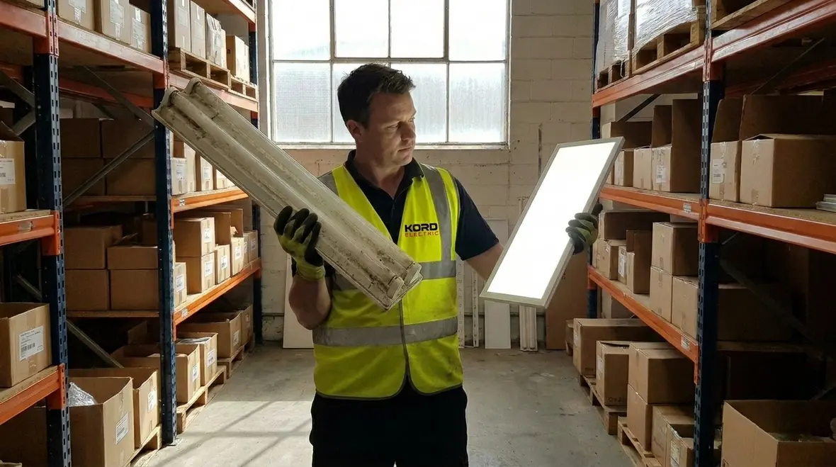 LED commercial lighting retrofit in progress