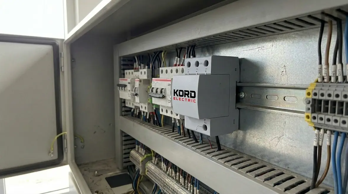 Close-up of surge protection device installed in an industrial panel