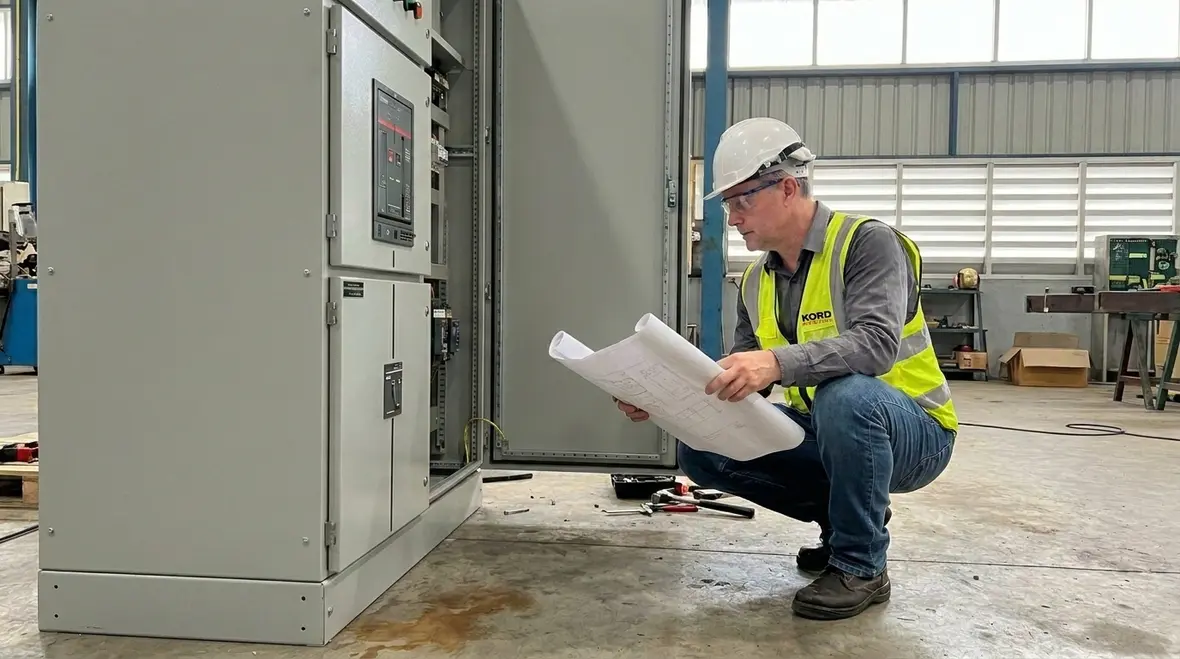 Industrial electrical panels being evaluated during an audit