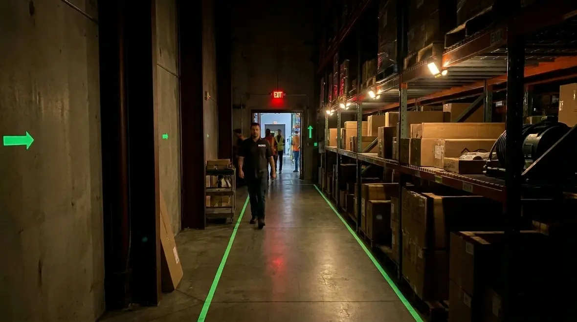 Industrial emergency lighting inspection in a commercial facility