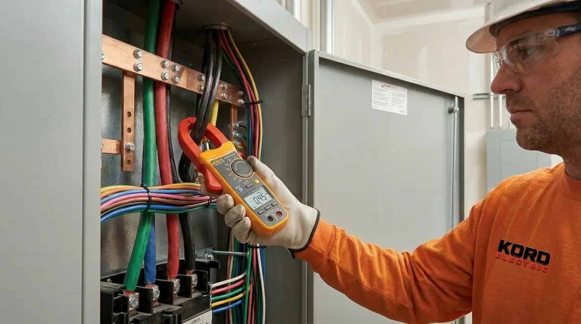 Property manager reviewing electrical system performance trends