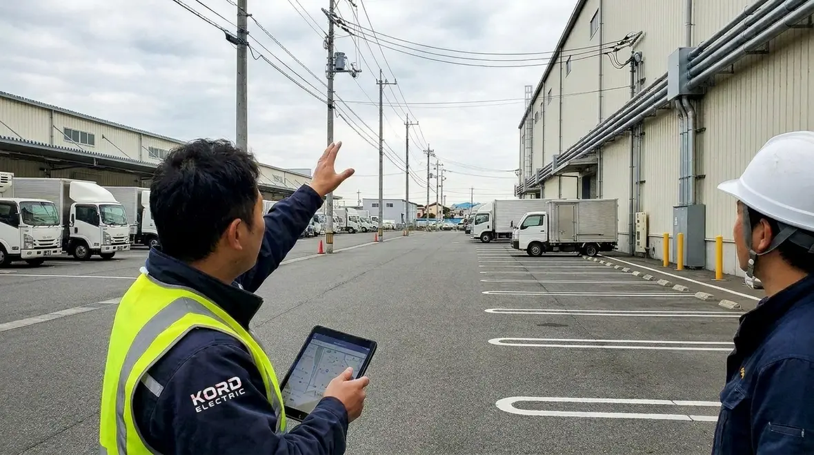 Commercial EV charging installation at an industrial facility