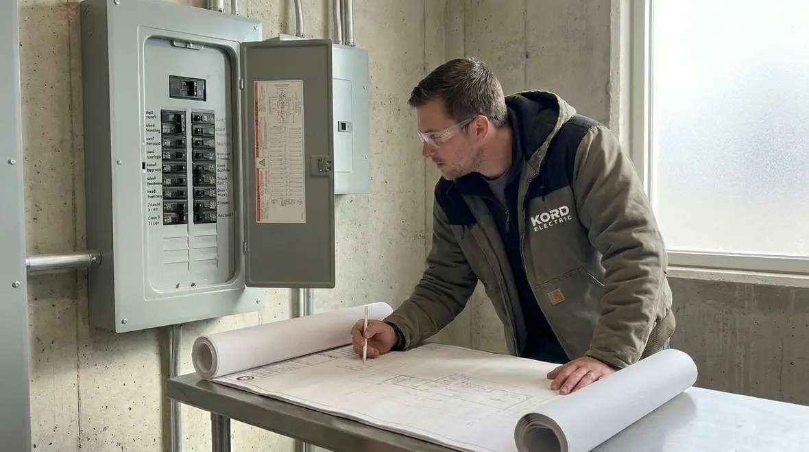 Electrical team mapping commercial power loads for future expansion