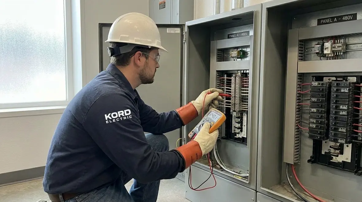 Upgraded breakers and grounding in a commercial electrical panel