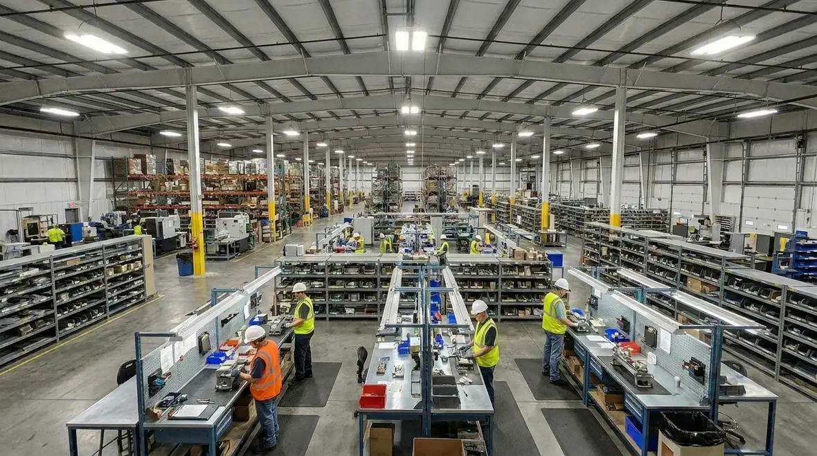 Industrial lighting upgrade design layout across a manufacturing floor