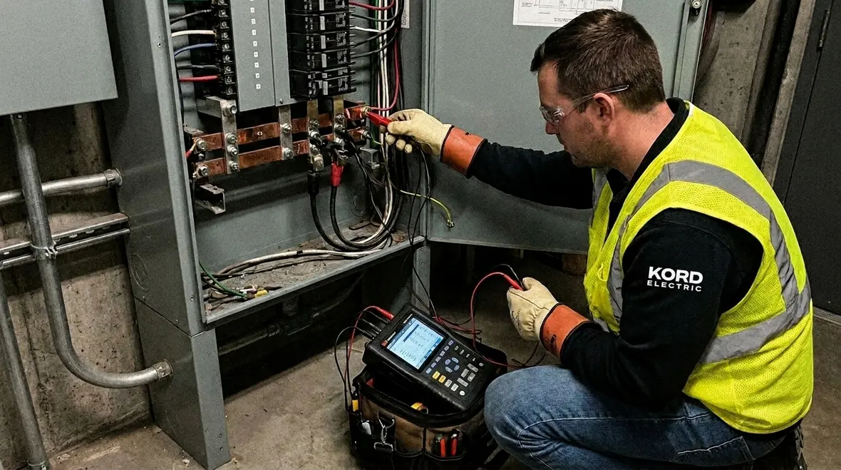 Technicians implementing phased industrial load balancing methods in a plant