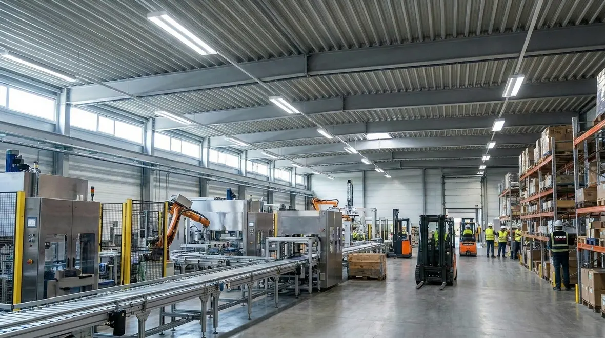 LED industrial plant lighting fixtures with smart controls for efficiency