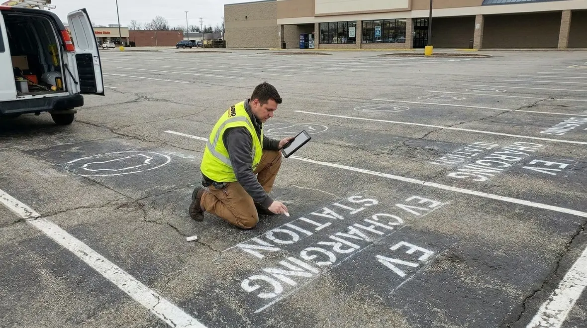Site readiness walk for commercial EV charging fleet parking