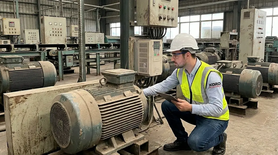 Technician performing an industrial power quality assessment in a commercial facility