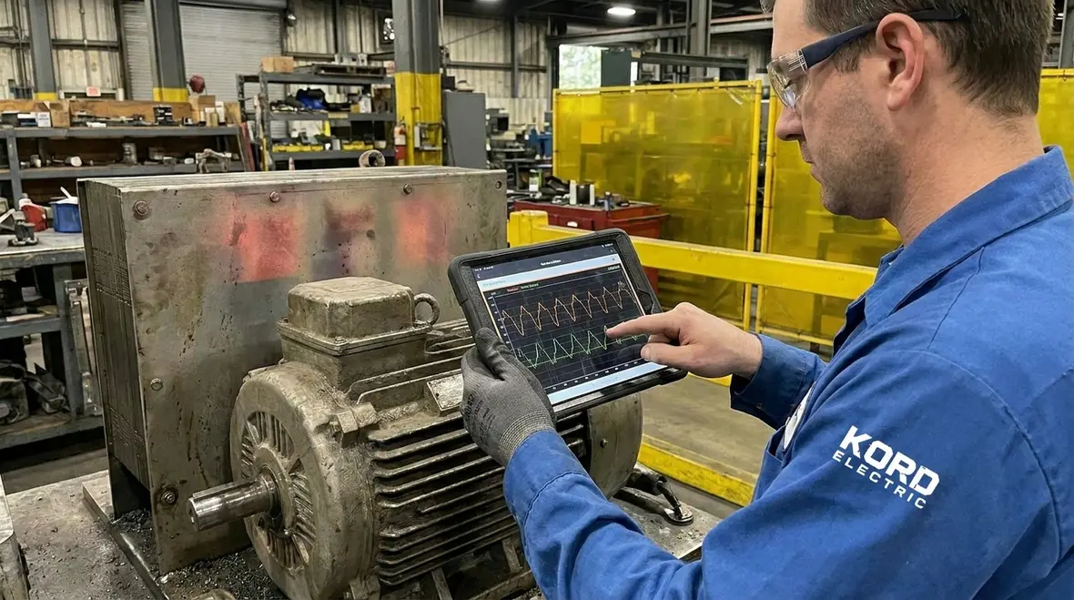 Industrial electrical room evaluated for harmonics during a power quality audit