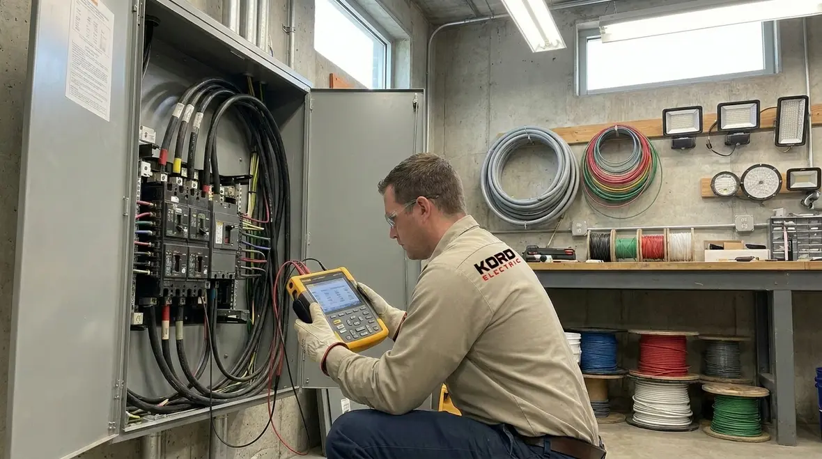 Engineer conducting a commercial lighting audit with power profile measurements