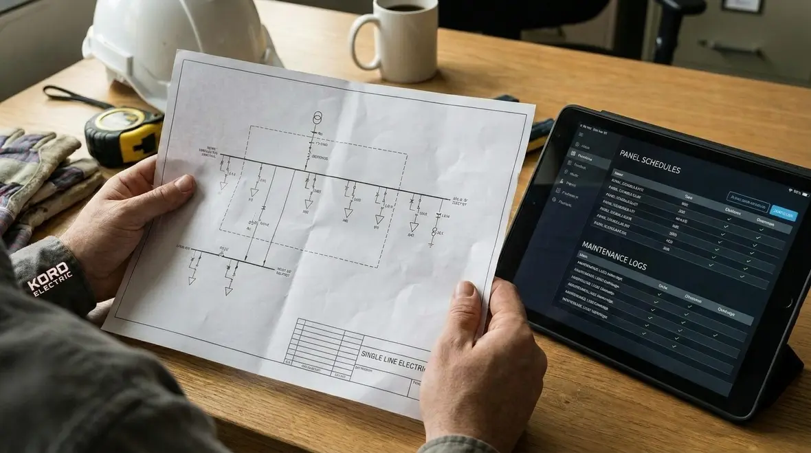 Engineer reviewing documents for an industrial safety inspection checklist