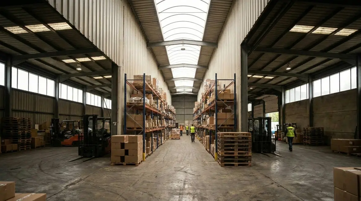 Industrial smart lighting controls installed in a modern warehouse facility