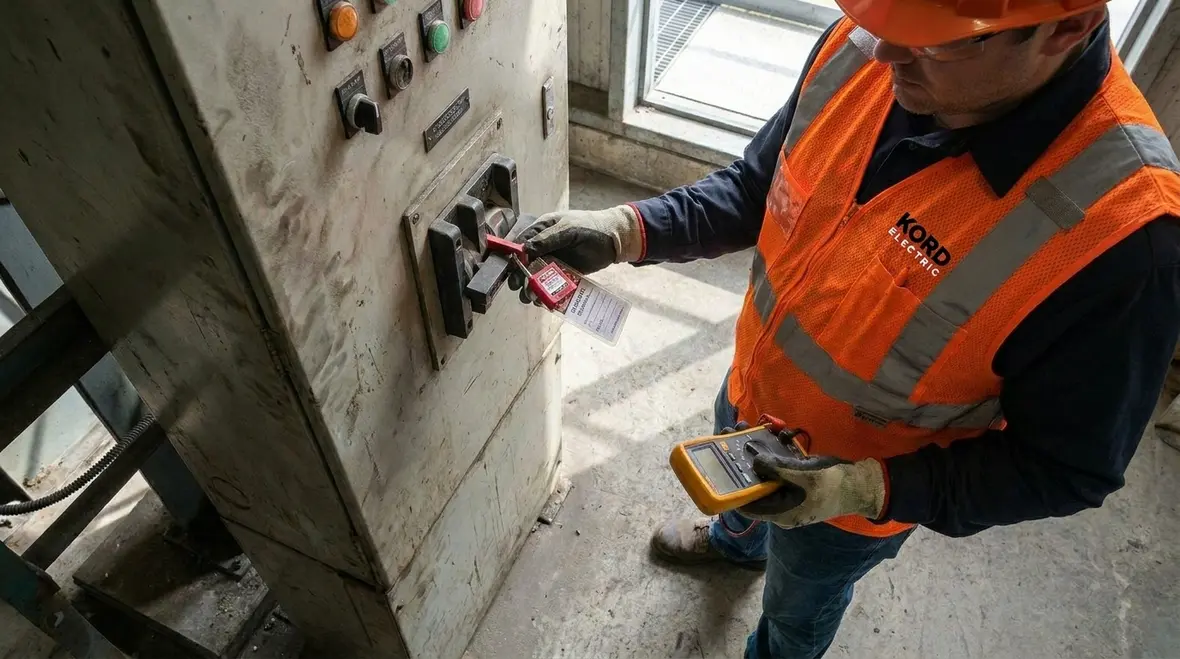 Lockout tagout and verification on industrial electrical controls