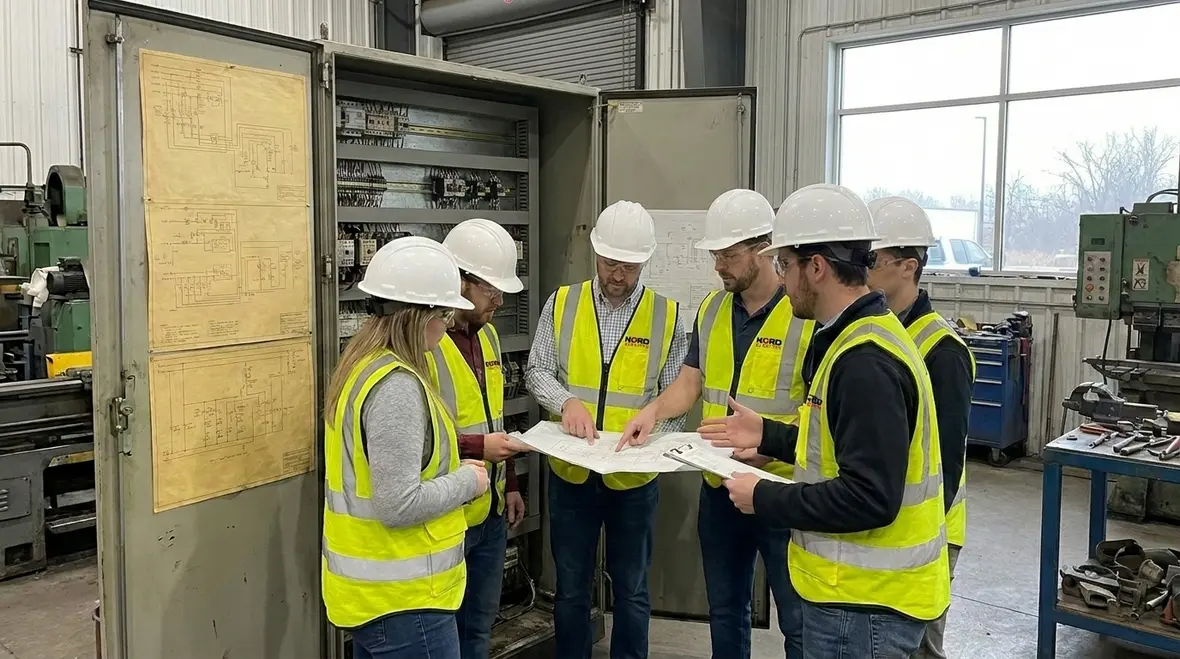 Industrial electrical team planning a facility wide wiring upgrade