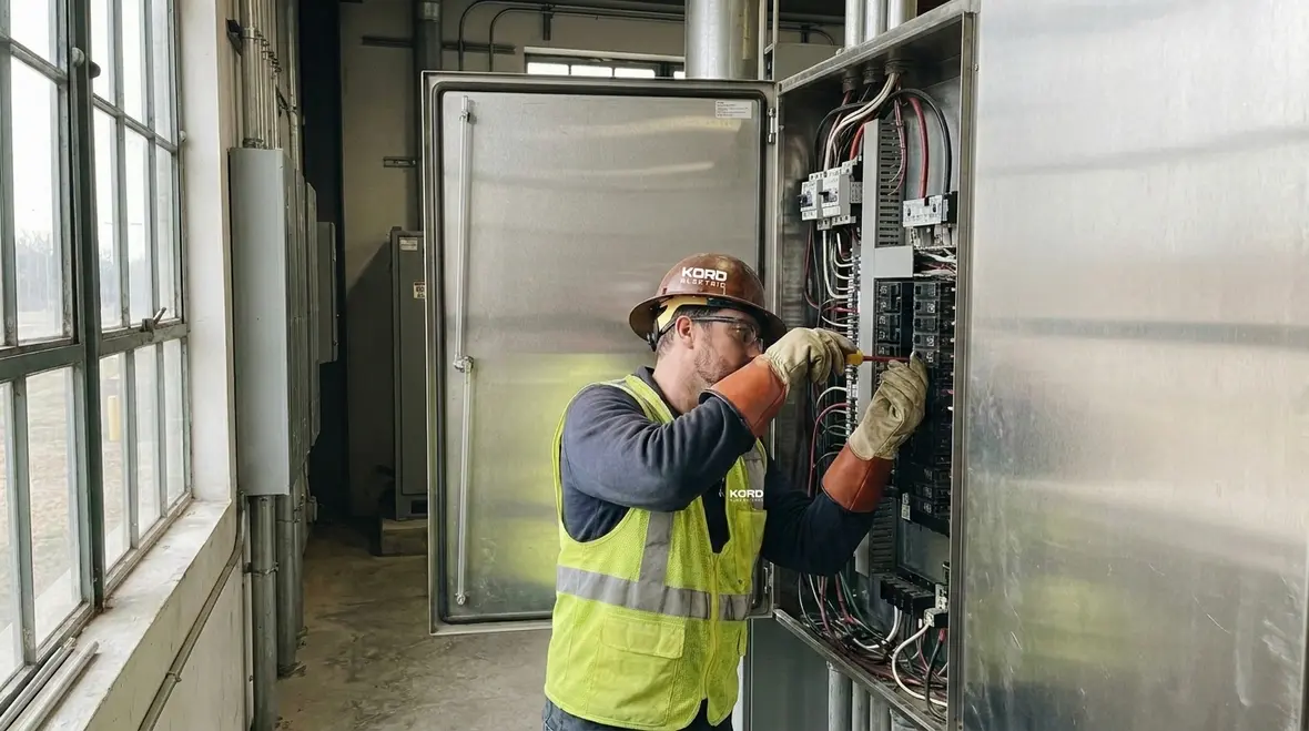 Engineers planning a commercial electrical load balancing strategy