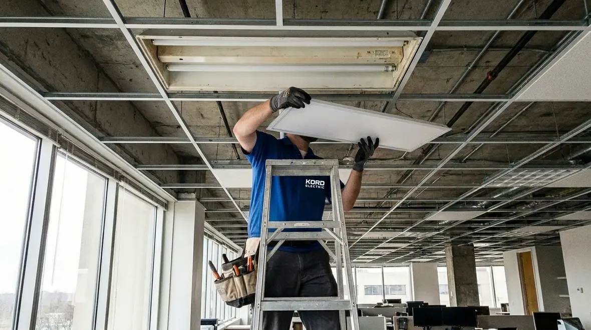 LED office lighting retrofit installed with minimal downtime
