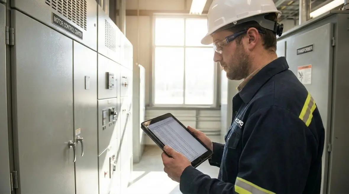 Industrial electricians performing safe maintenance on plant switchgear