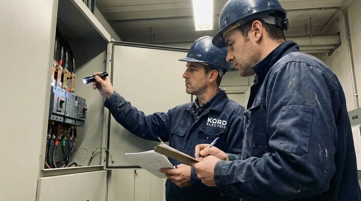 Closeup inspection of switchgear components during preventive maintenance