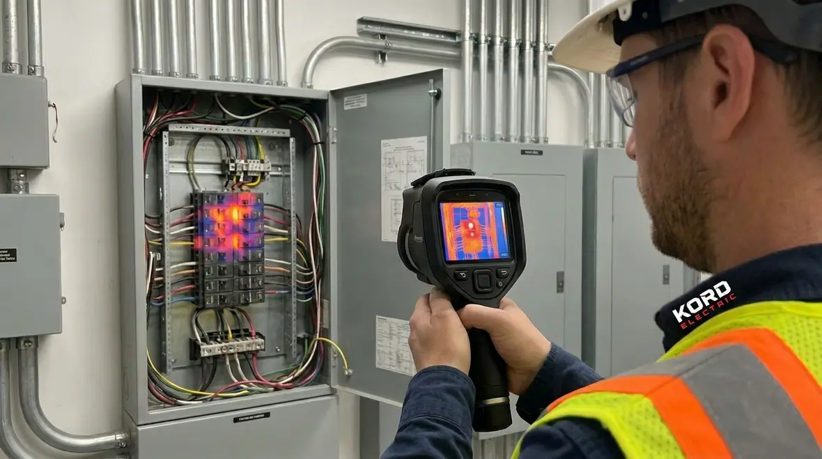 Infrared inspection catching hidden electrical issues in a commercial building