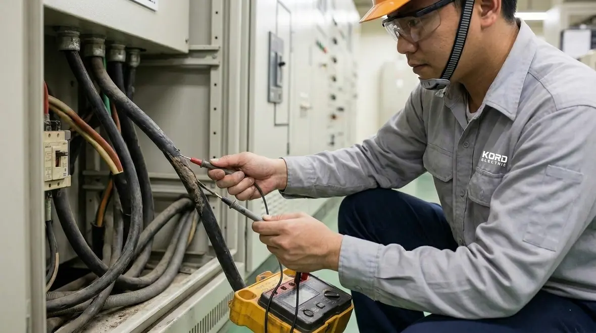 Technician reviewing a commercial electrical safety checklist in a facility