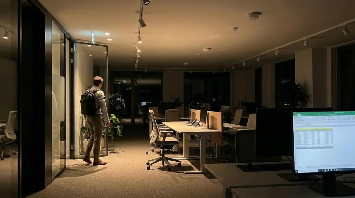 Smart building lighting controls in a modern office