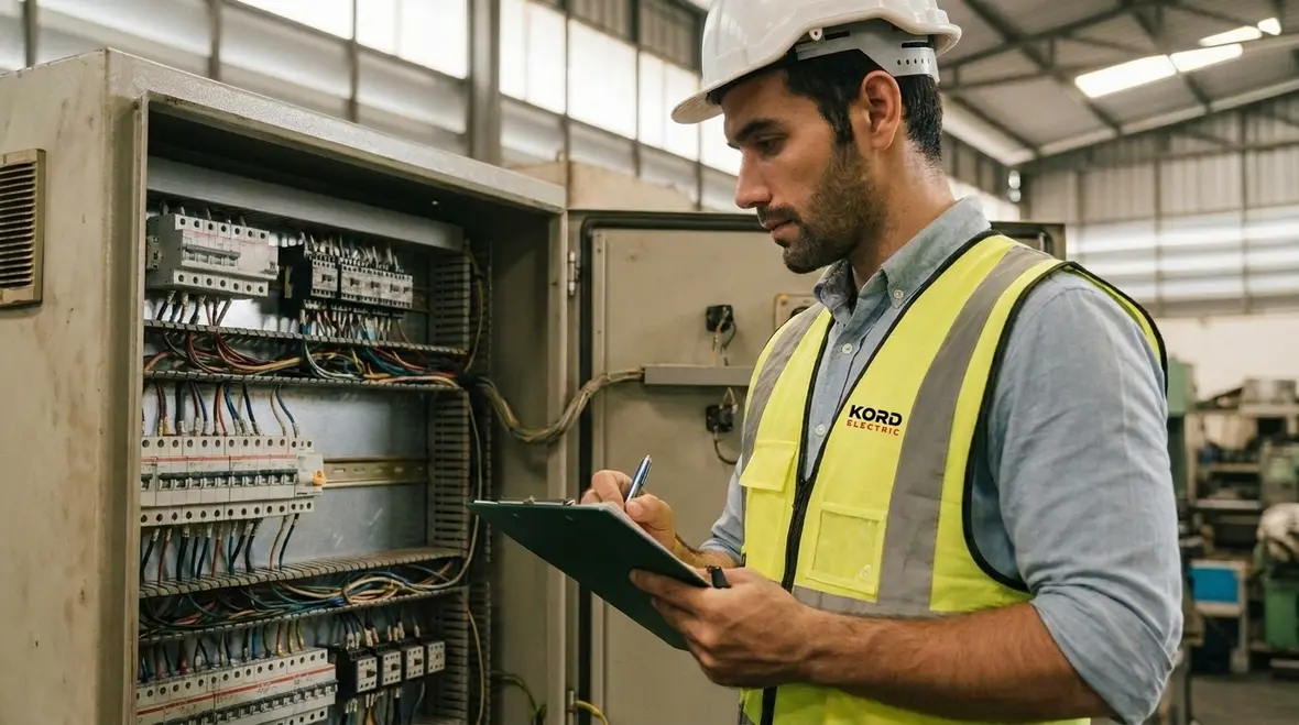 Technician performing maintenance on smart lighting controls