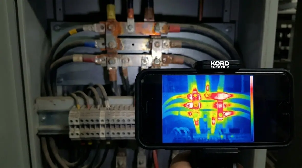 Modern commercial electrical panels prepared for thermal scanning