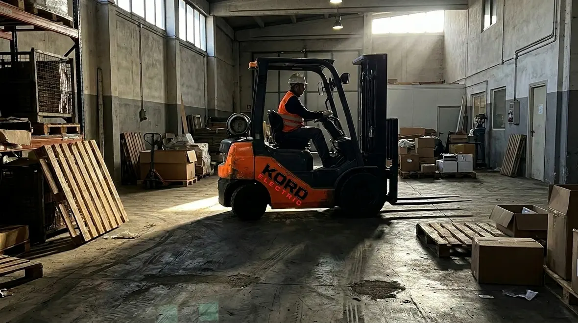 Technician assessing warehouse lighting layout and controls