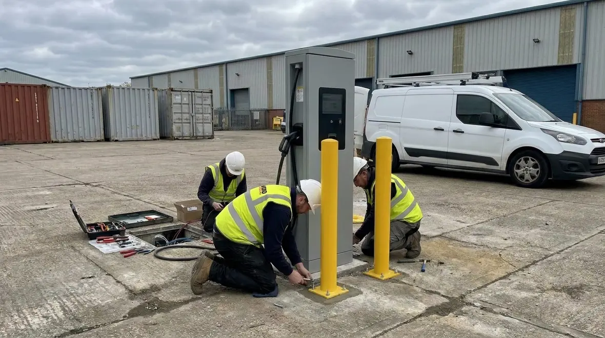 Code compliant commercial EV charger installation with protective equipment