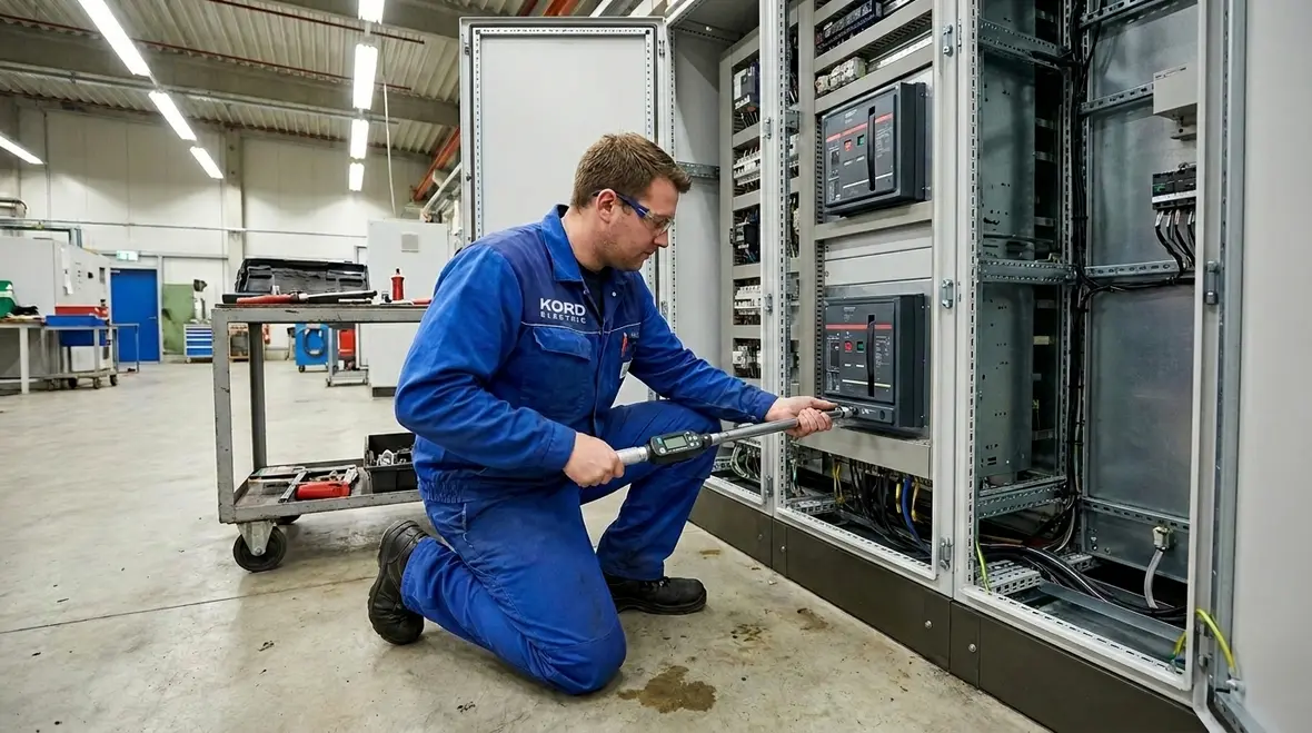 Preventive commercial electrical maintenance inspection in progress