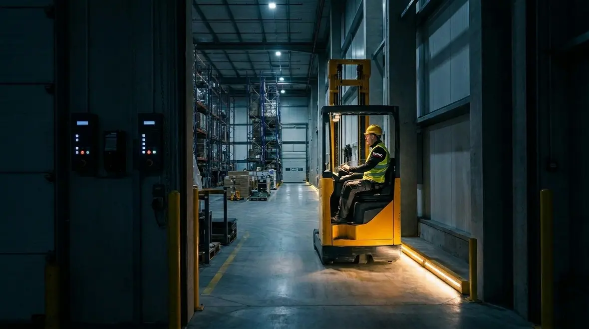 Warehouse lighting with safe visibility on active paths