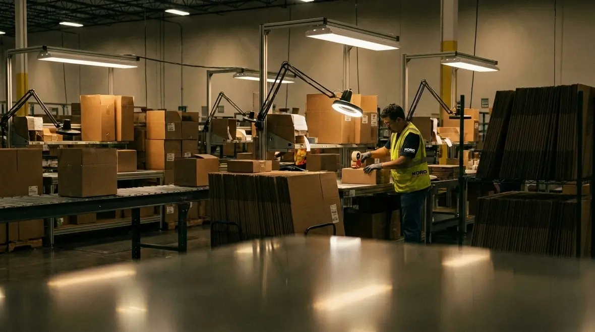 Layered warehouse lighting strategy with uniform coverage