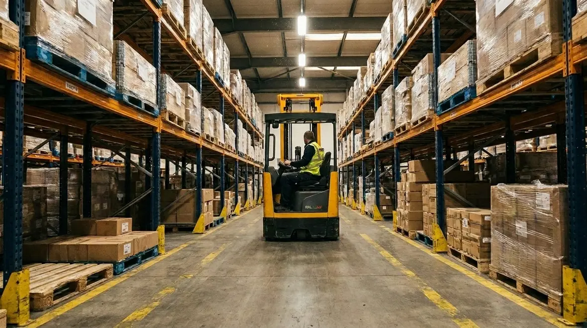 High efficiency LED lighting in an industrial warehouse