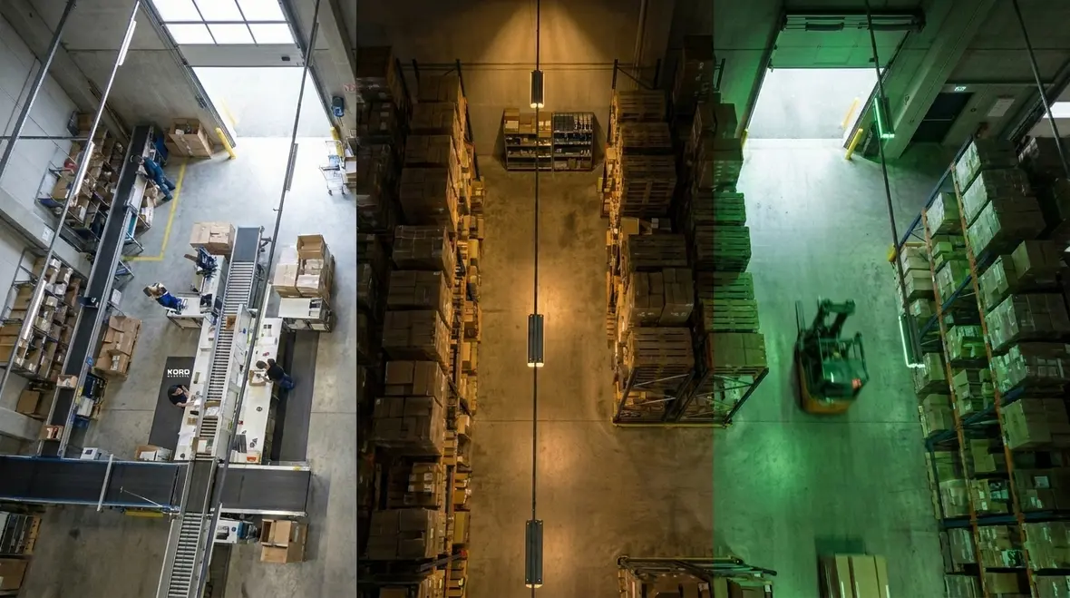 Smart warehouse lighting controls in a high traffic loading area