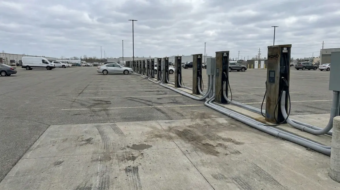 Commercial EV fleet charging hardware and cable management designed to scale