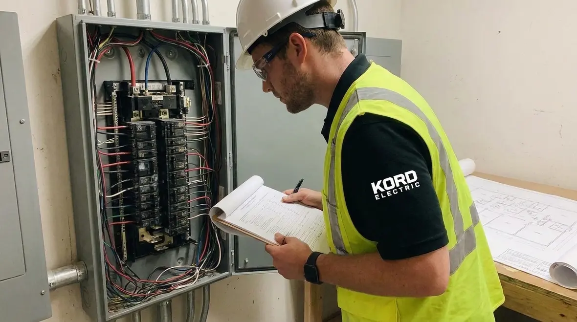 Engineer reviewing industrial electrical safety audit data for arc flash mitigation