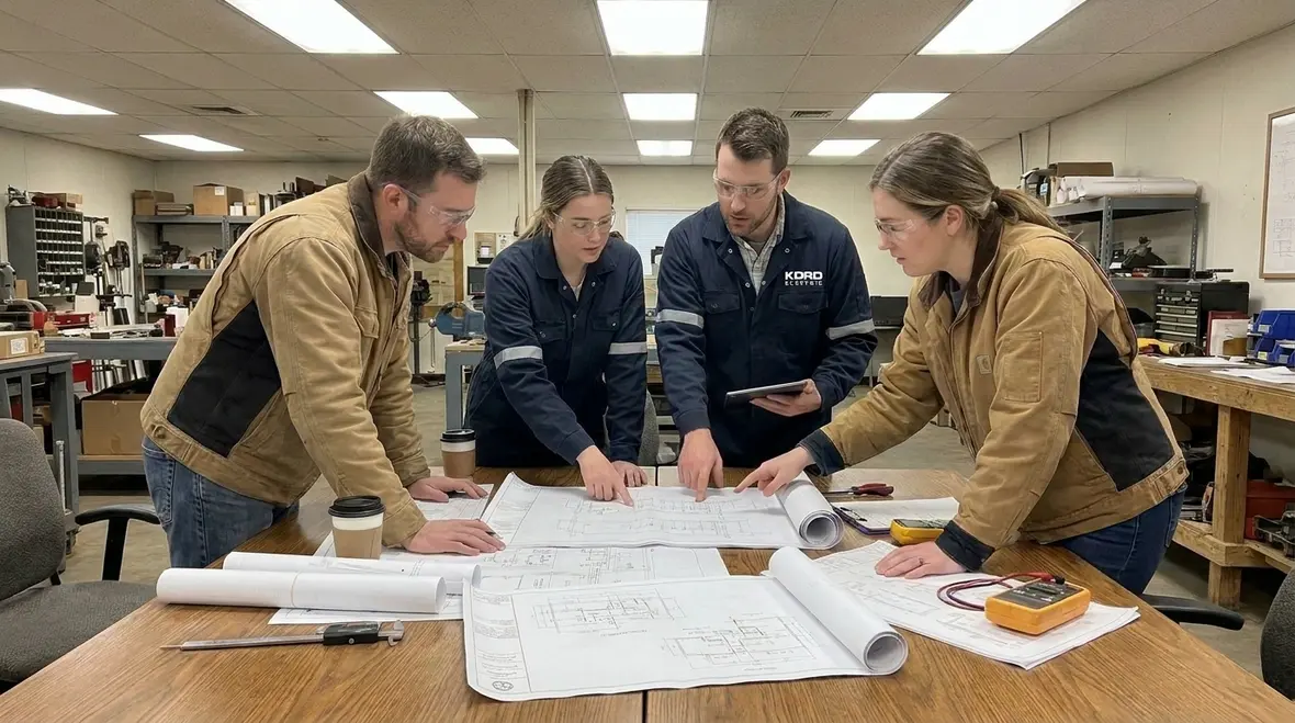 Engineers reviewing commercial building electrical load calculations