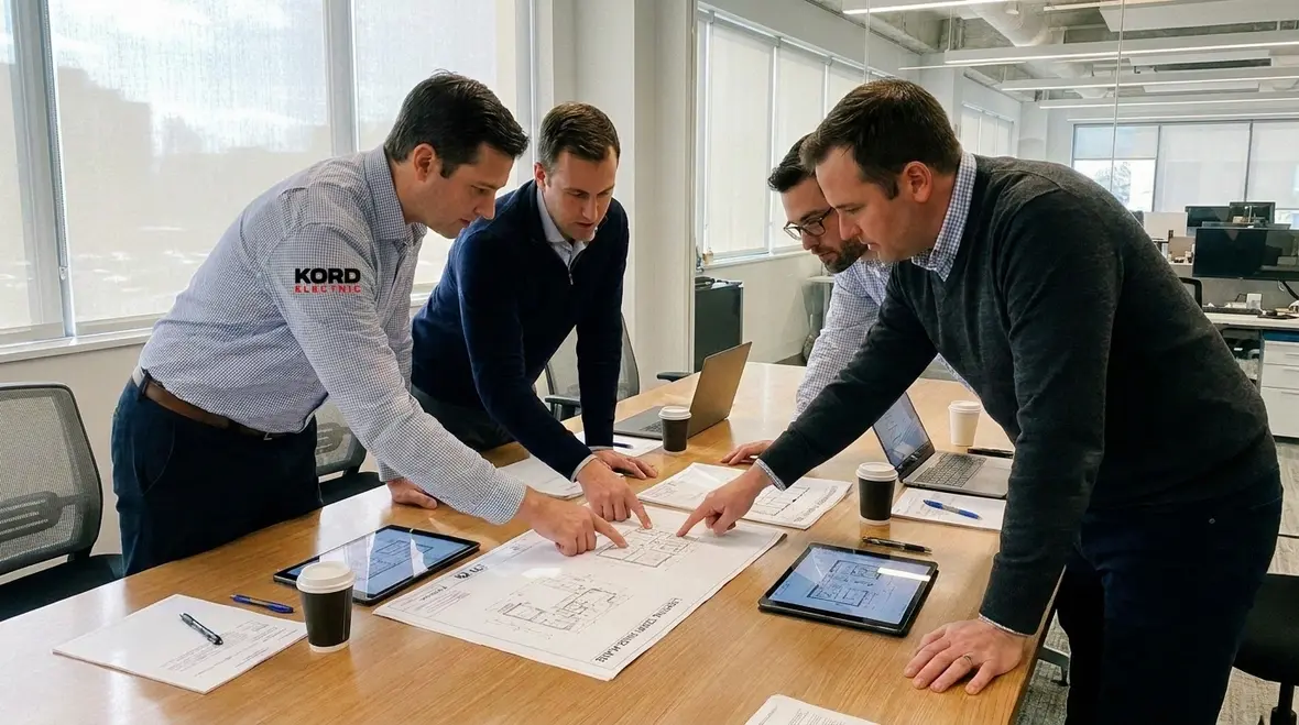 Commercial team reviewing California Title 24 lighting requirements for a large facility